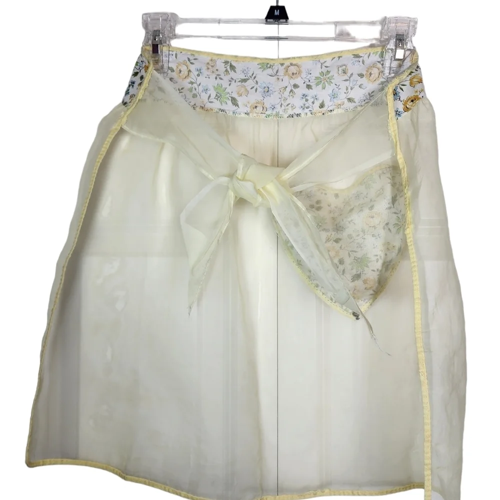 Vintage Yellow sheer 1 print pocket half apron OSFM